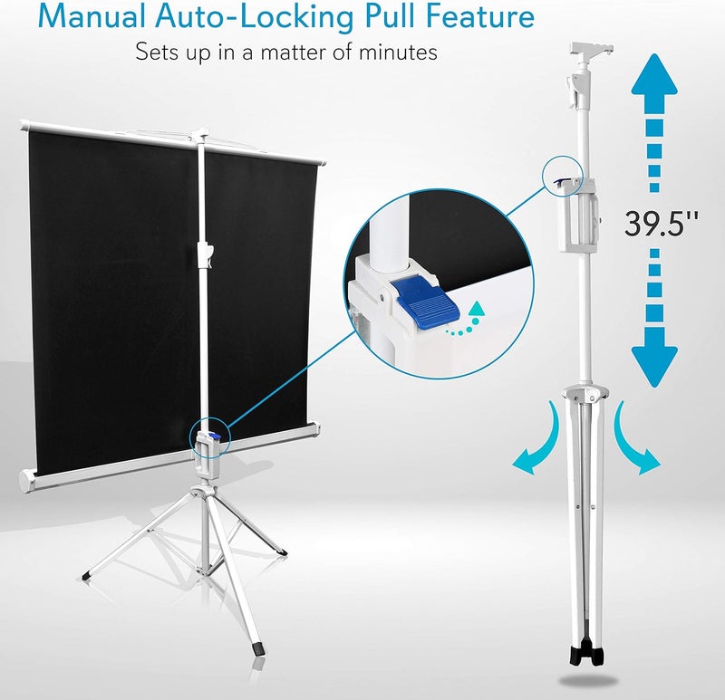 Pyle 50 Inch Portable Projector Screen with Tripod Stand – Lightweight, Durable, Easy Pull Setup Mobile Projection Screen with 4:3 Aspect Ratio, White Matte Fabric for Indoor/Outdoor Use - Image 2