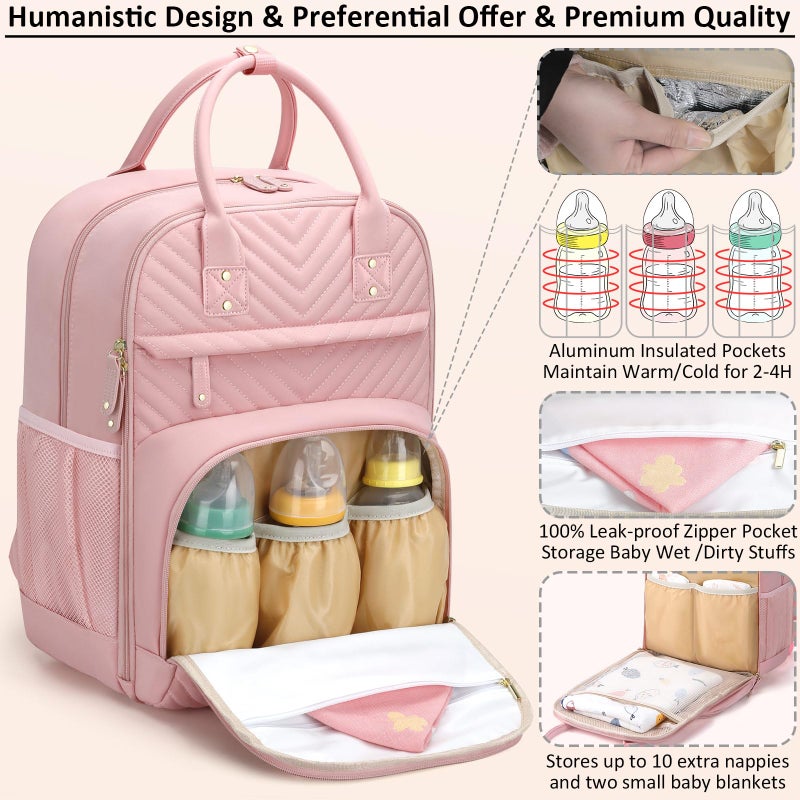 Tenot Diaper Bag Backpack for Women with Changing Pad, Baby Bag with Insulated Pockets Multifunctional Diaper Bags For Baby Girl Boy Waterproof Baby Bags For Boys Girls Maternity Bag Baby Pink - Image 2