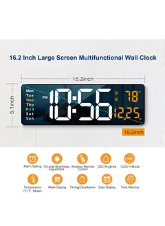 SCIENISH Digital Wall Clock Large Display, 16.2 Inch Large Wall Clocks, Modern LED Digital Clock with Remote Control for Living Room Decor, Automatic Brightness Dimmer Clock with Date Week Temperature  - Image 3