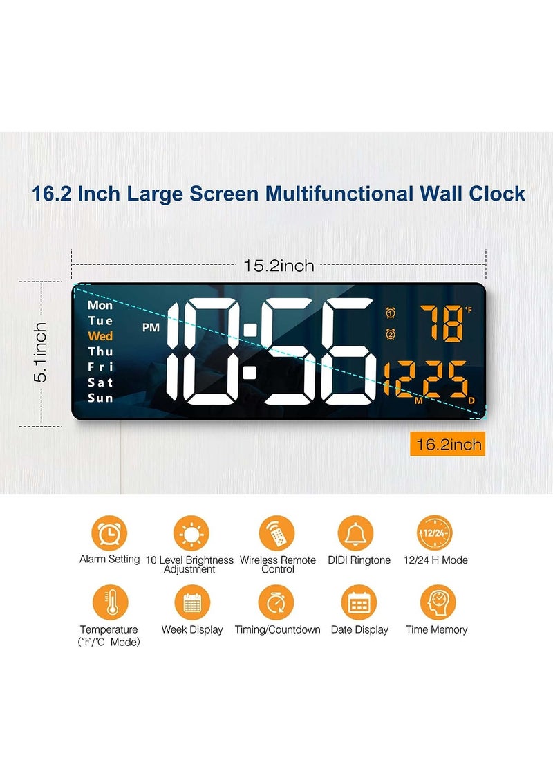 SCIENISH Digital Wall Clock Large Display, 16.2 Inch Large Wall Clocks, Modern LED Digital Clock with Remote Control for Living Room Decor, Automatic Brightness Dimmer Clock with Date Week Temperature  - Image 3