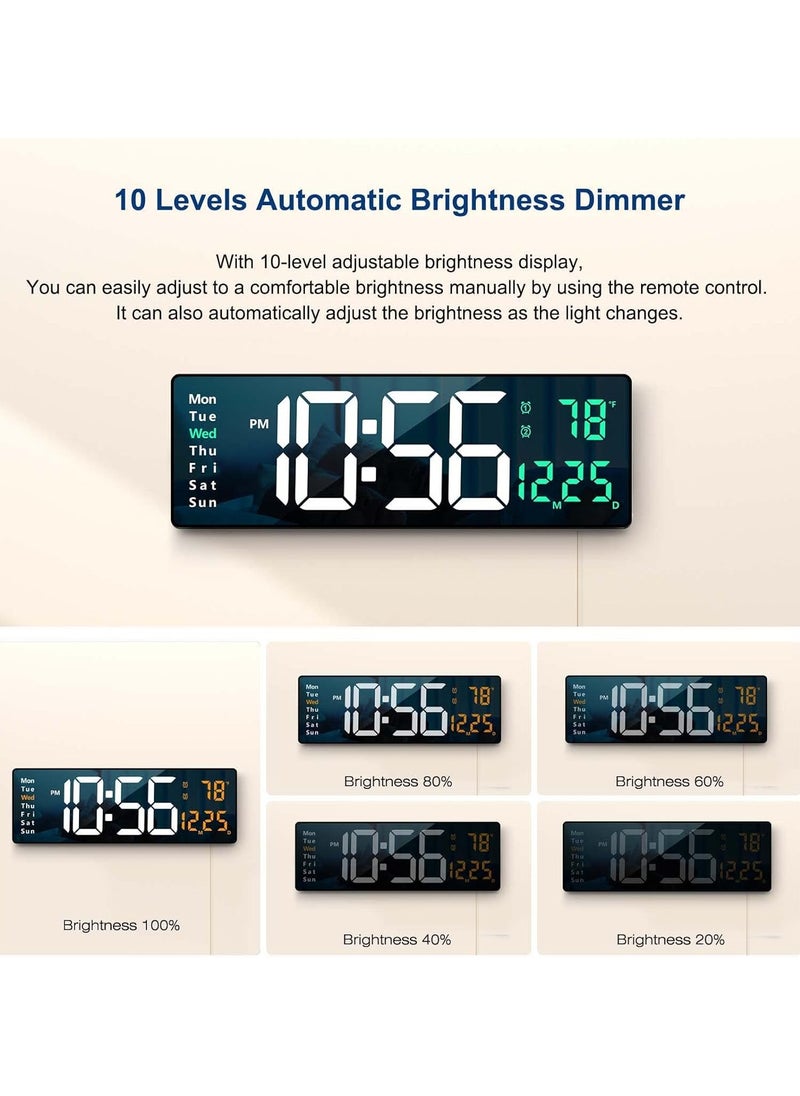 SCIENISH Digital Wall Clock Large Display, 16.2 Inch Large Wall Clocks, Modern LED Digital Clock with Remote Control for Living Room Decor, Automatic Brightness Dimmer Clock with Date Week Temperature  - Image 5