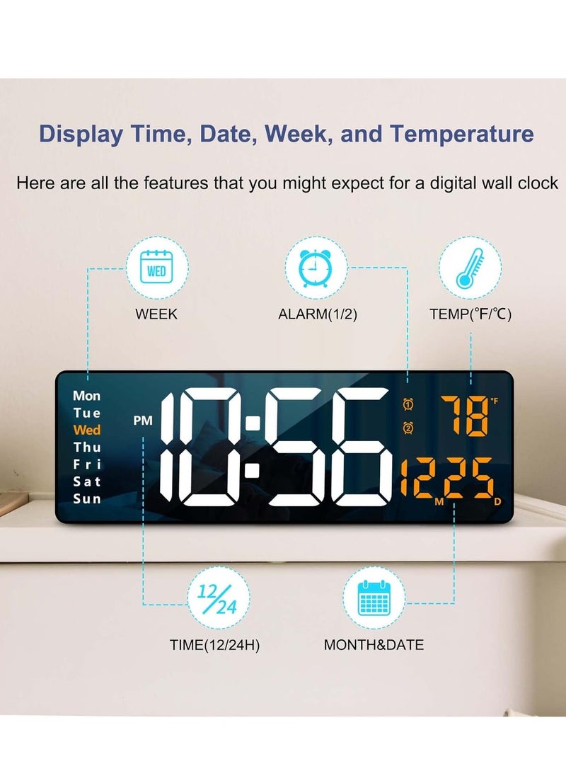 SCIENISH - Digital Wall Clock Large Display, 16.2 Inch Large Wall Clocks, Modern LED Digital Clock with Remote Control for Living Room Decor, Automatic Brightness Dimmer Clock with Date Week Temperature - Image 1