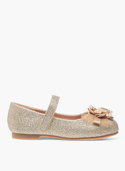 JUNIORS Girls Floral Embellished Ballerina Shoes With Hook And Loop Closure