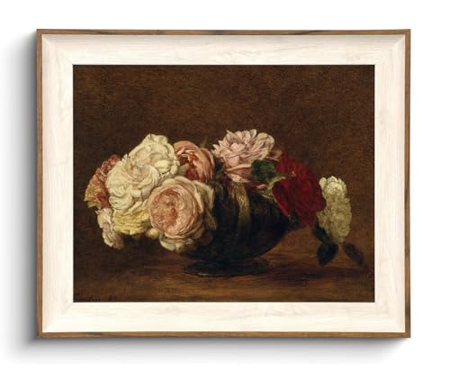 KISSFOX Framed Wall Art Vintage Wall Decor Rose Canvas Art Flowers Pictures Dark Paintings Moody Artwork Antique Prints For Living Room Bedroom - Image 1