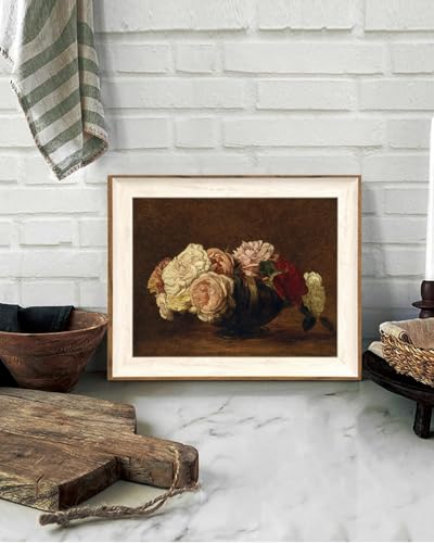 KISSFOX Framed Wall Art Vintage Wall Decor Rose Canvas Art Flowers Pictures Dark Paintings Moody Artwork Antique Prints For Living Room Bedroom - Image 3