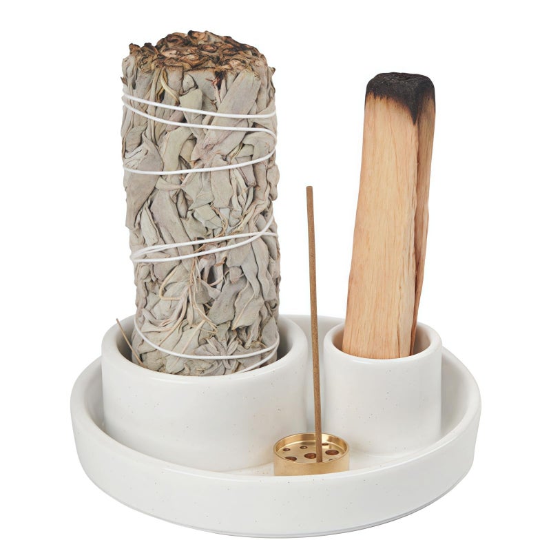 Fancy Lemon 4 in 1 Incense Holder, Ceramic Incense Stick and Palo Santo Holder,Sage Holder for Burning- 4.25" Ceramic Ash Catcher Tray for Meditation and Yoga Room (White) - Image 1