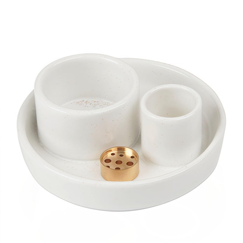 Fancy Lemon 4 in 1 Incense Holder, Ceramic Incense Stick and Palo Santo Holder,Sage Holder for Burning- 4.25" Ceramic Ash Catcher Tray for Meditation and Yoga Room (White) - Image 2