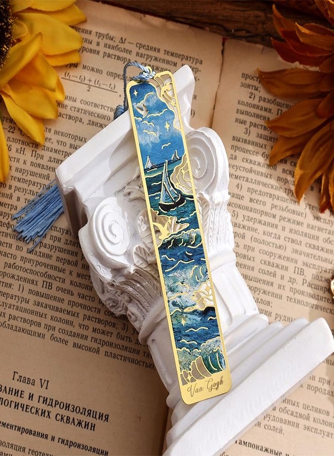 icceemee 12 Pieces of Gold Hollow Bookmarks with Tassels, Featuring Van Gogh and Monet Oil Painting Themes. Perfect for Book Lovers, Writers, Readers, Children, Teenagers, Men, Women, and Adults. - Image 3