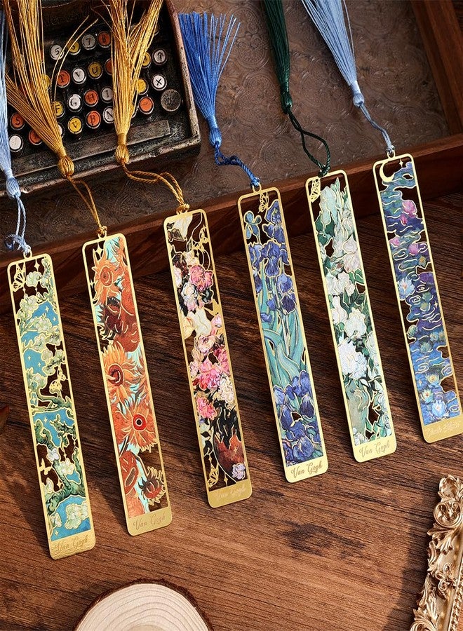 icceemee 12 Pieces of Gold Hollow Bookmarks with Tassels, Featuring Van Gogh and Monet Oil Painting Themes. Perfect for Book Lovers, Writers, Readers, Children, Teenagers, Men, Women, and Adults. - Image 5