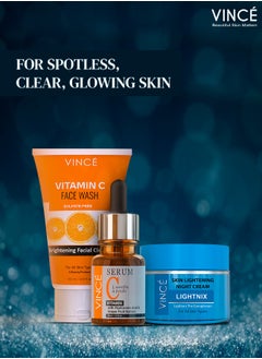 VINCE Night Bundle - Vitamin C Face Wash 120ml + Vitamin C Serum 30ml + Night Cream 50ml – Brightens Complexion, Removes Dark Spots, Dullness, & Pigmentation – Hydrates and Evens Skin Tone Overnight  - Image 2