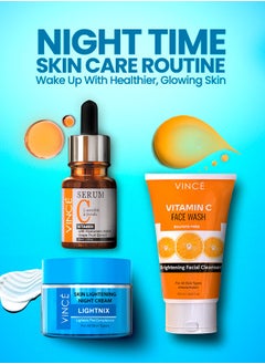 VINCE Night Bundle - Vitamin C Face Wash 120ml + Vitamin C Serum 30ml + Night Cream 50ml – Brightens Complexion, Removes Dark Spots, Dullness, & Pigmentation – Hydrates and Evens Skin Tone Overnight  - Image 3