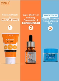 VINCE Night Bundle - Vitamin C Face Wash 120ml + Vitamin C Serum 30ml + Night Cream 50ml – Brightens Complexion, Removes Dark Spots, Dullness, & Pigmentation – Hydrates and Evens Skin Tone Overnight  - Image 4