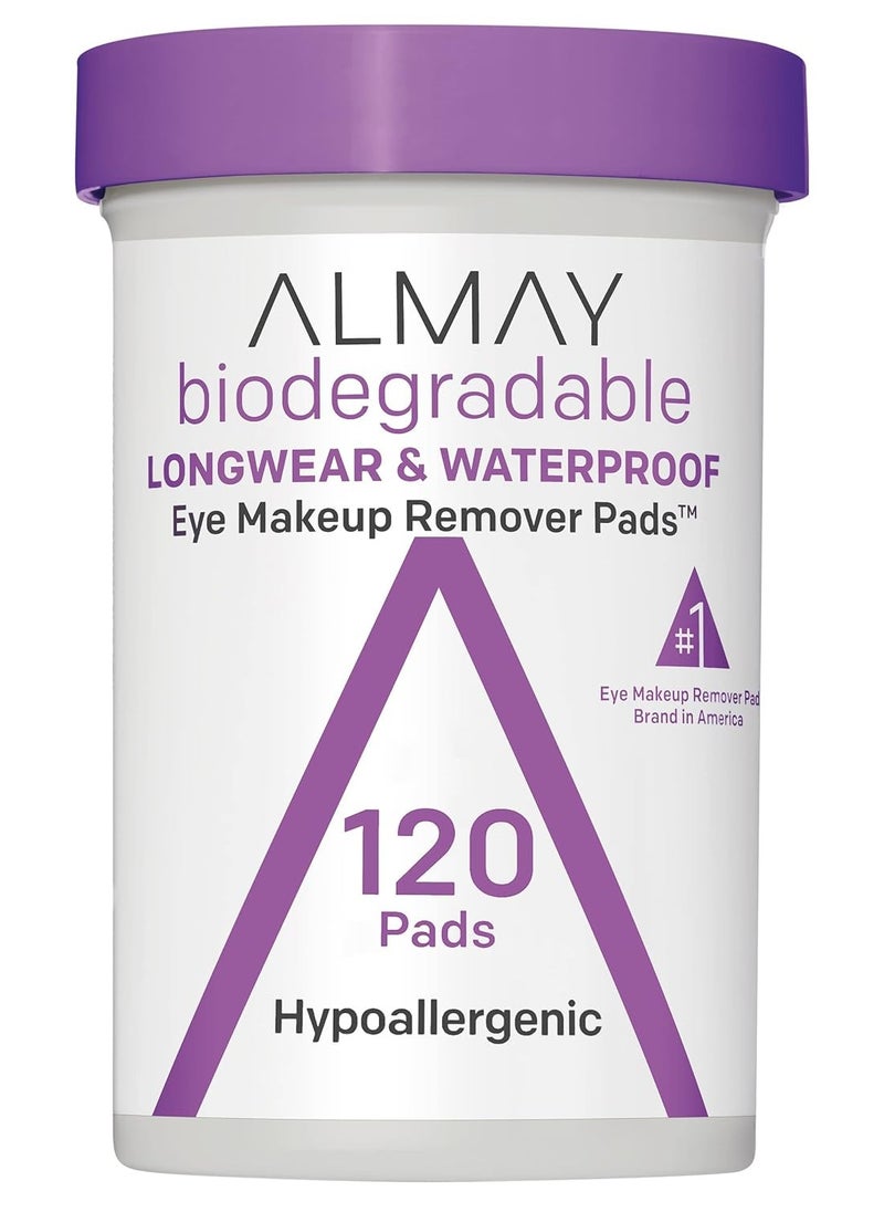 Almay Almay Biodegradable Eye Makeup Remover Pads, Longwear & Waterproof, Stocking Stuffer for Women, Hypoallergenic, Fragrance-Free, 120 Count (Pack of 1)  - Image 1