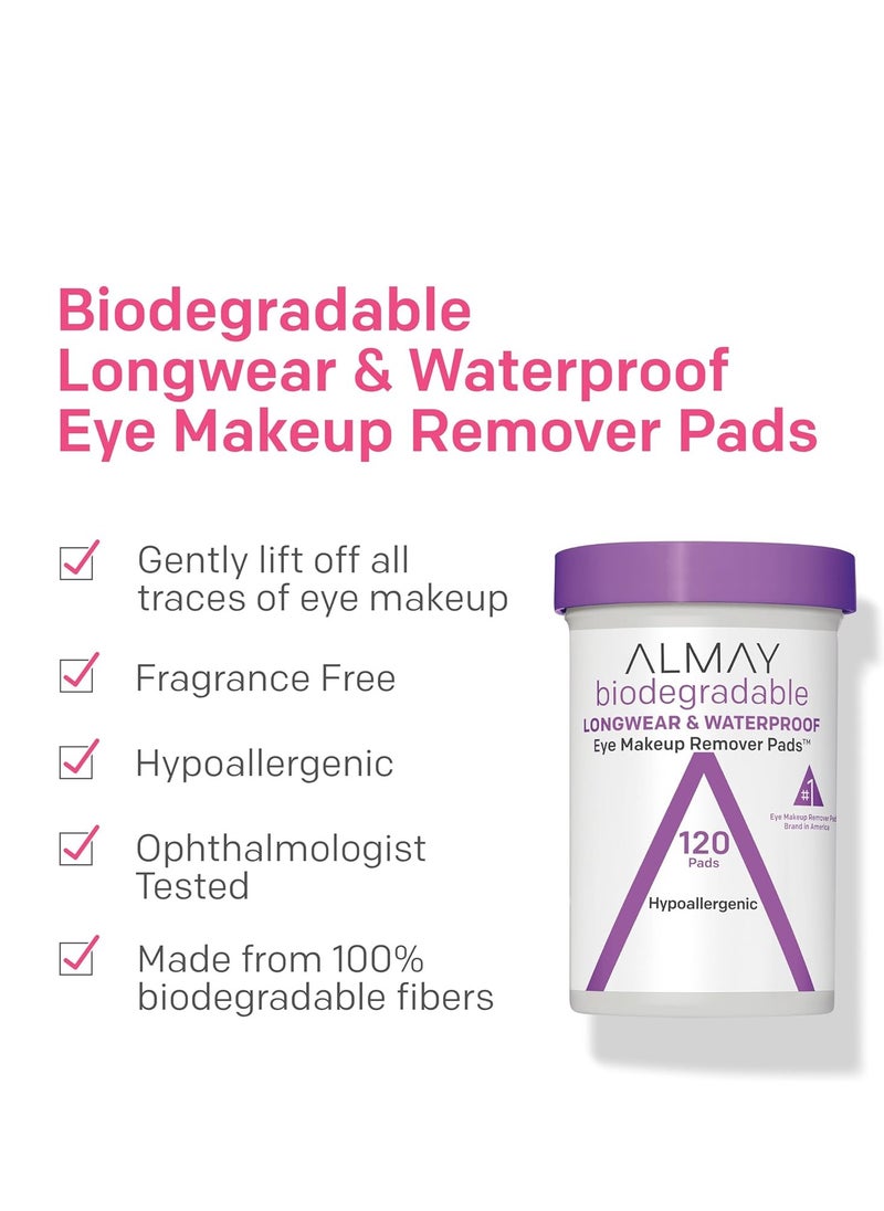 Almay Almay Biodegradable Eye Makeup Remover Pads, Longwear & Waterproof, Stocking Stuffer for Women, Hypoallergenic, Fragrance-Free, 120 Count (Pack of 1)  - Image 2