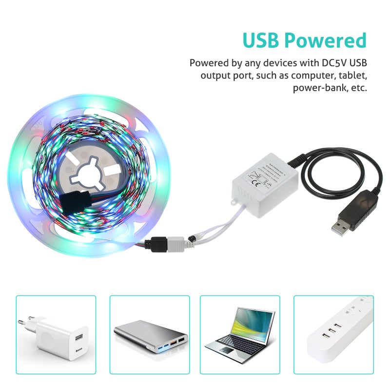 LEDs Strip Light Set USB RGB Flexible LED Rope Lighting with 44-Keys Remote Controller 20 Colors & 6 Light Modes Cuttable Self-adhesive LEDs Strips for Home Party Decoration Restaurant KTV Club DIY - Image 4