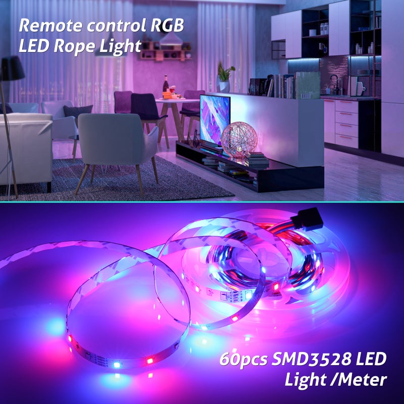 LEDs Strip Light Set USB RGB Flexible LED Rope Lighting with 44-Keys Remote Controller 20 Colors & 6 Light Modes Cuttable Self-adhesive LEDs Strips for Home Party Decoration Restaurant KTV Club DIY - Image 3
