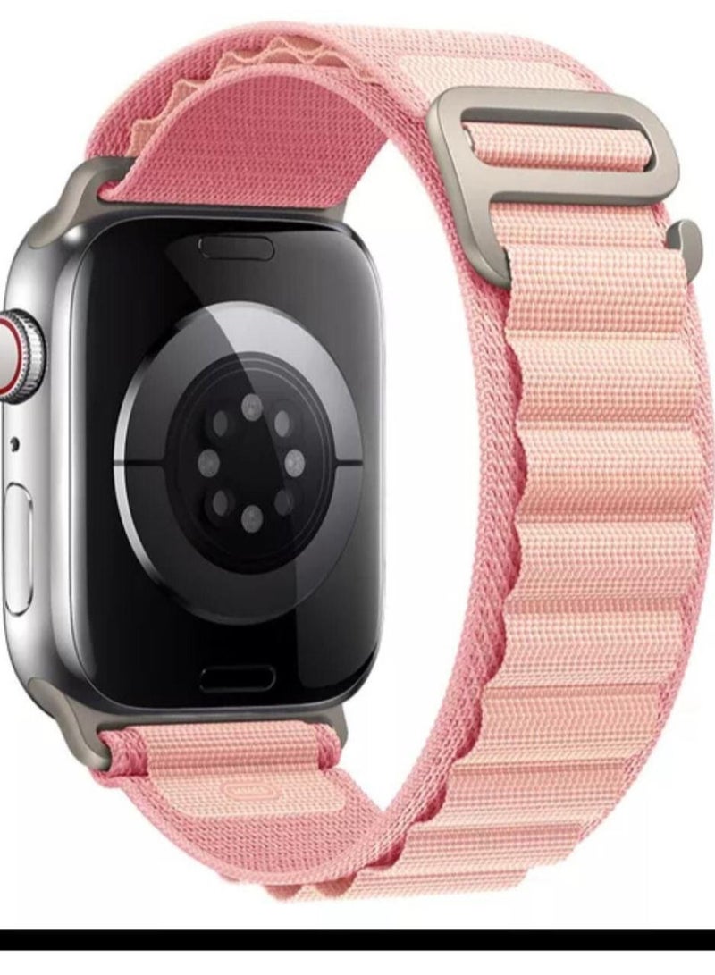 Pink nylon replacement band compatible with Watch Series 10/11/Ultra 3, size 45/46/49mm.