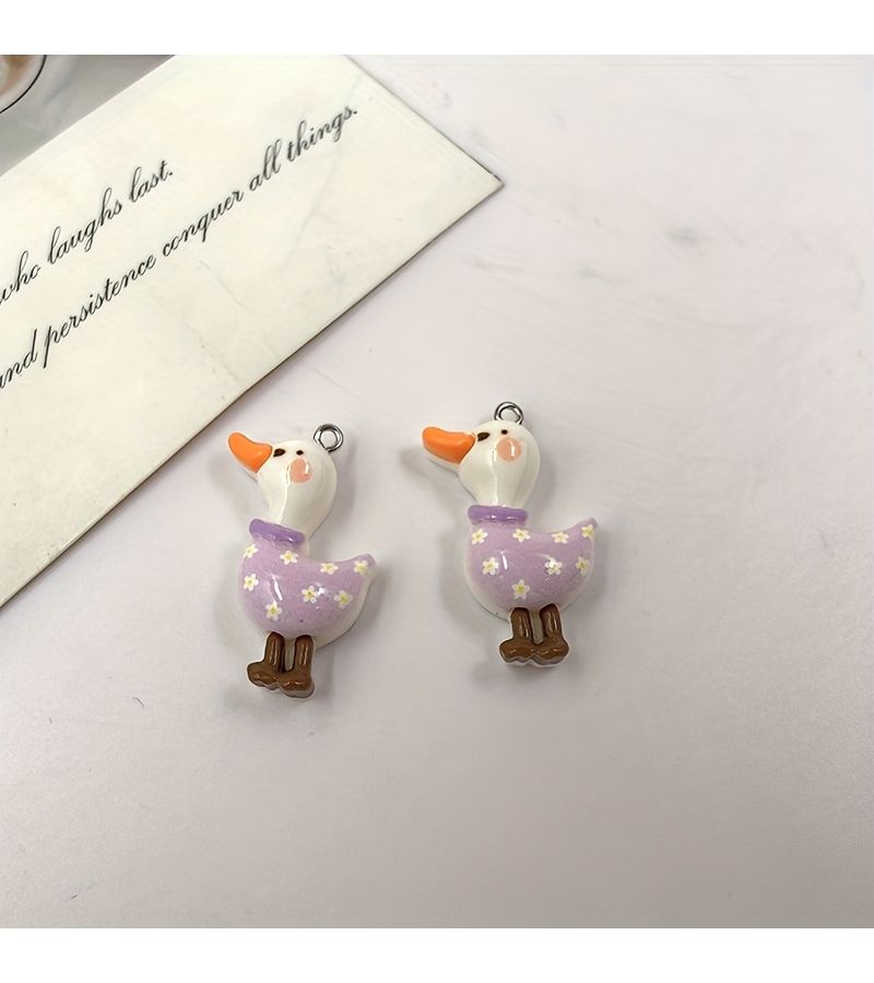 12 Pcs Mixed Varieties 2D Flat Cute Goose Pendants For Jewelry Making - Image 3