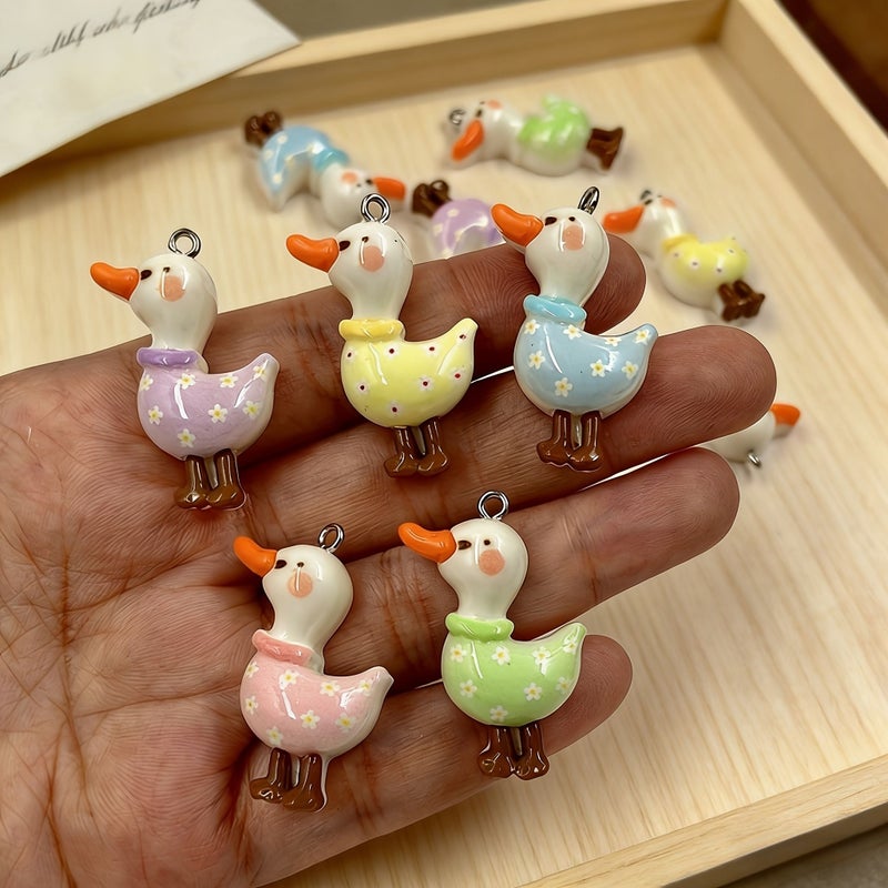 12 Pcs Mixed Varieties 2D Flat Cute Goose Pendants For Jewelry Making - Image 1