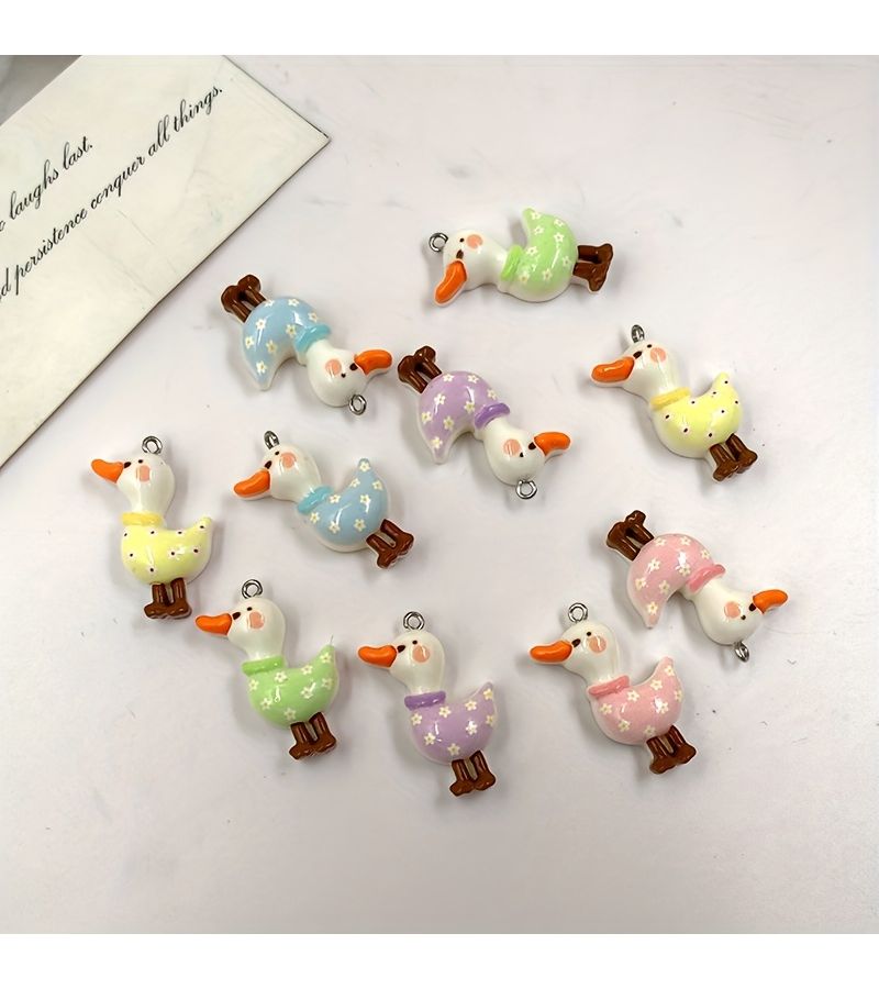 12 Pcs Mixed Varieties 2D Flat Cute Goose Pendants For Jewelry Making - Image 2