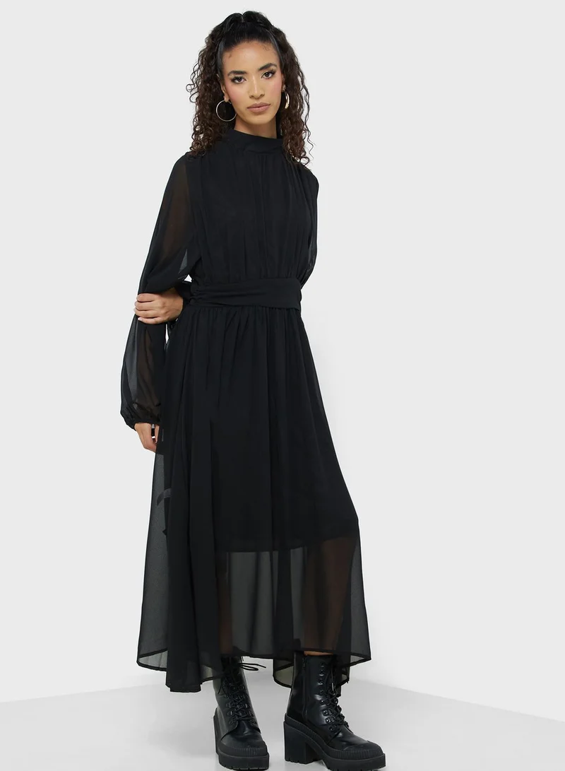 Ginger Black Chiffon Midi Dress