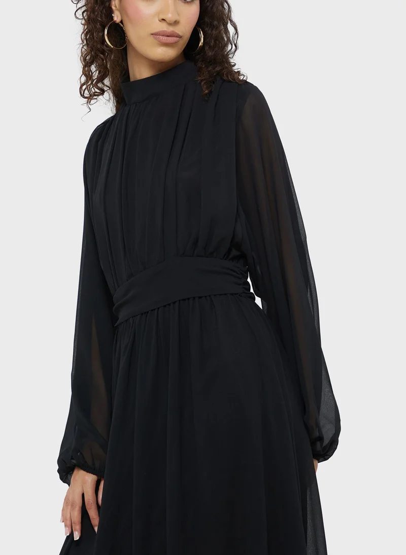 Ginger Black Chiffon Midi Dress