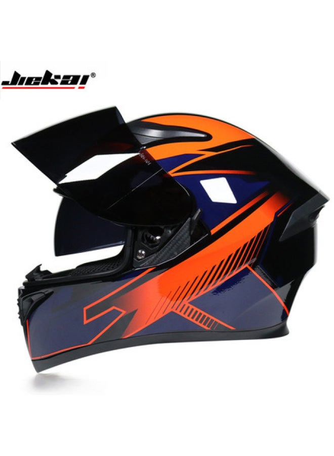 Wangwang With Tea Mirror Jiekai Double Lens Motorcycle Helmet Men's Off-road Running Helmet Electric Car Women's Winter Full Cover Cap Full Helmet