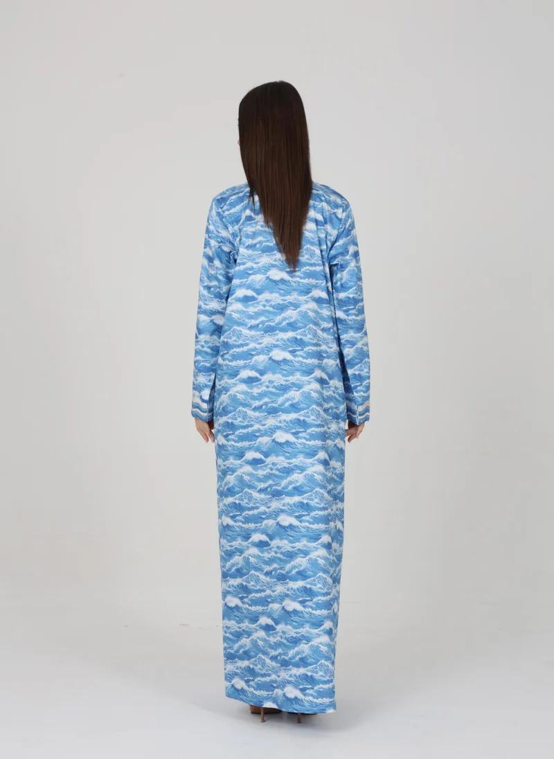 TELAL FEMINA Wave Pattern V-Neck Mukhawar