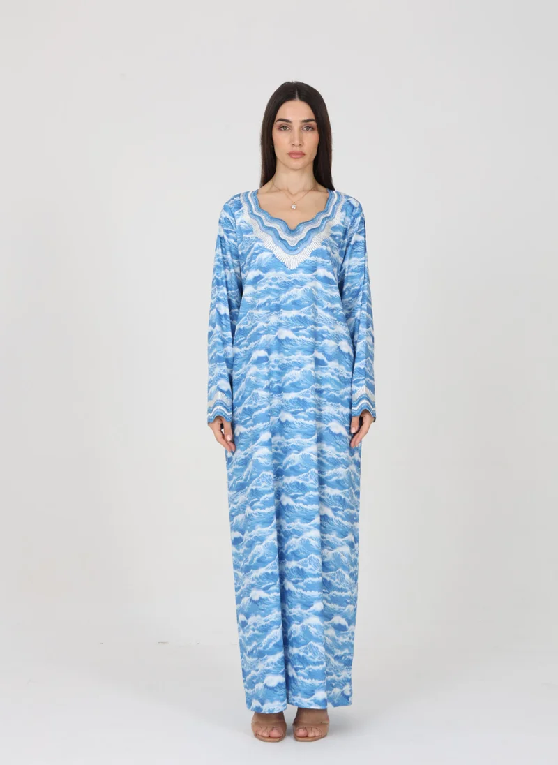 TELAL FEMINA Wave Pattern V-Neck Mukhawar