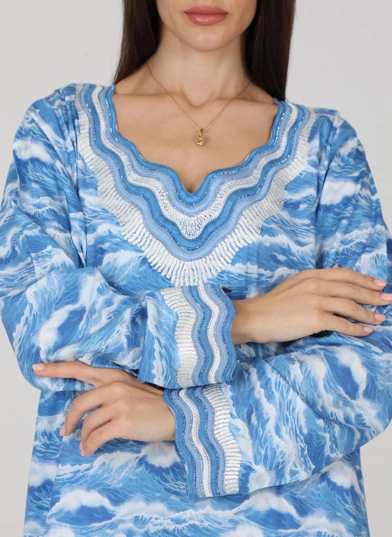 TELAL FEMINA Wave Pattern V-Neck Mukhawar