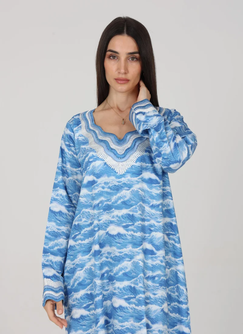 TELAL FEMINA Wave Pattern V-Neck Mukhawar