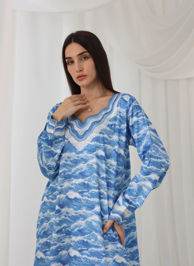 TELAL FEMINA Wave Pattern V-Neck Mukhawar