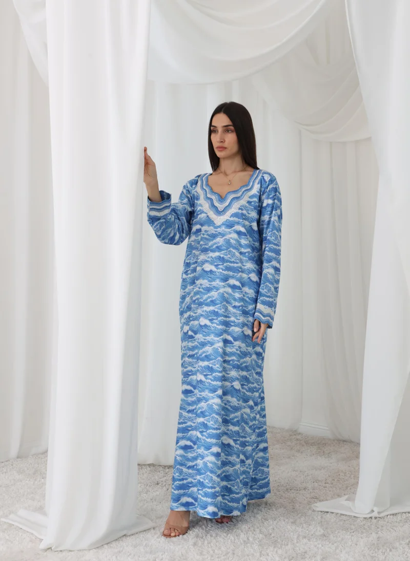 TELAL FEMINA Wave Pattern V-Neck Mukhawar