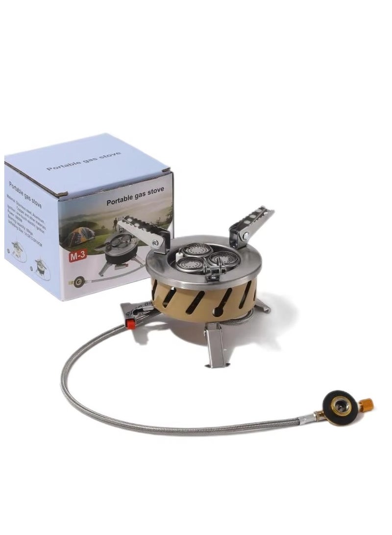 كامب موقد غاز صغير ثلاثي اللهب بقوة 6800 واط مع إشعال وتحكم في اللهب ووصلة خرطوم، يتحمل حتى 80 كجم, تصميم فاخر متعدد الألوان للتخييم - Image 1