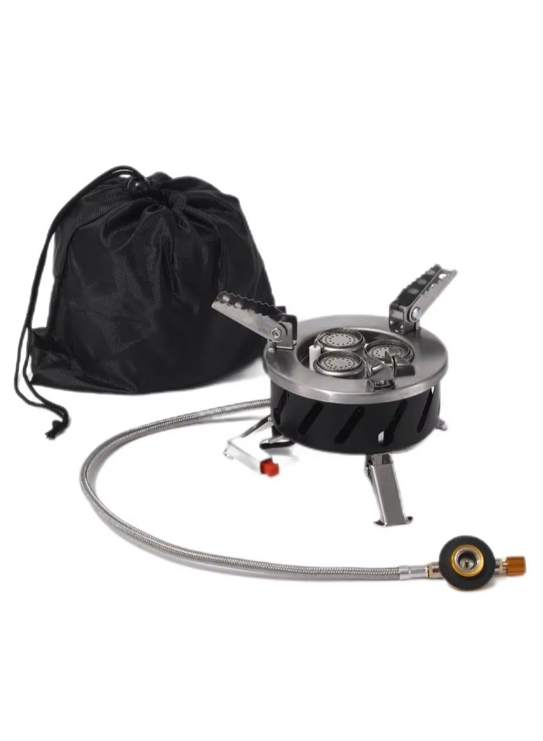كامب موقد غاز صغير ثلاثي اللهب بقوة 6800 واط مع إشعال وتحكم في اللهب ووصلة خرطوم، يتحمل حتى 80 كجم, تصميم فاخر متعدد الألوان للتخييم - Image 5