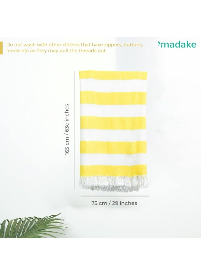madake منشفة تركية للجنسين من ماداكي بامبو سوليوشنز فائقة النعومة، فائقة الامتصاص وسريعة الجفاف، مناسبة لليوجا والشاطئ والصالات الرياضية وحمامات السباحة والسفر | كبيرة جدًا ورقيقة وناعمة للبشرة والشعر | عبوة من قطعة واحدة (أصفر مشمس) - Image 3