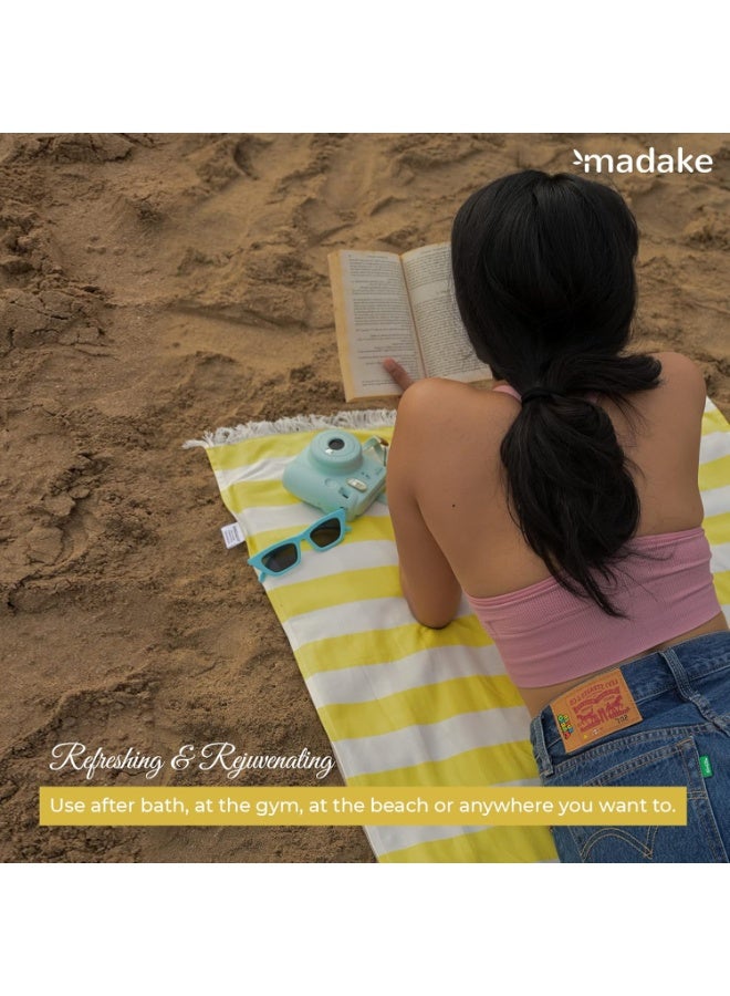 madake منشفة تركية للجنسين من ماداكي بامبو سوليوشنز فائقة النعومة، فائقة الامتصاص وسريعة الجفاف، مناسبة لليوجا والشاطئ والصالات الرياضية وحمامات السباحة والسفر | كبيرة جدًا ورقيقة وناعمة للبشرة والشعر | عبوة من قطعة واحدة (أصفر مشمس) - Image 5