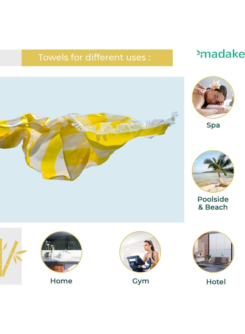 madake منشفة تركية للجنسين من ماداكي بامبو سوليوشنز فائقة النعومة، فائقة الامتصاص وسريعة الجفاف، مناسبة لليوجا والشاطئ والصالات الرياضية وحمامات السباحة والسفر | كبيرة جدًا ورقيقة وناعمة للبشرة والشعر | عبوة من قطعة واحدة (أصفر مشمس) - Image 4