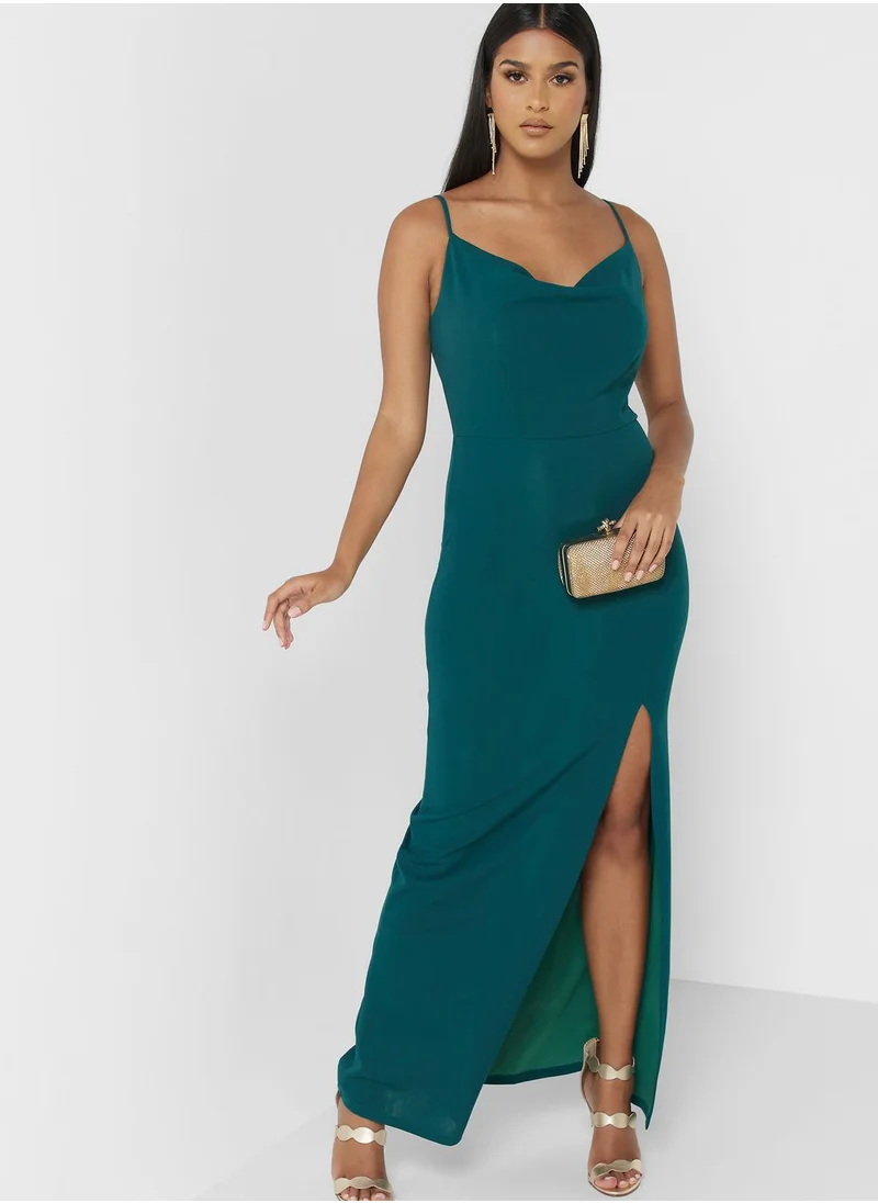 skirt and stiletto Front Slit Cowl Neck Dress