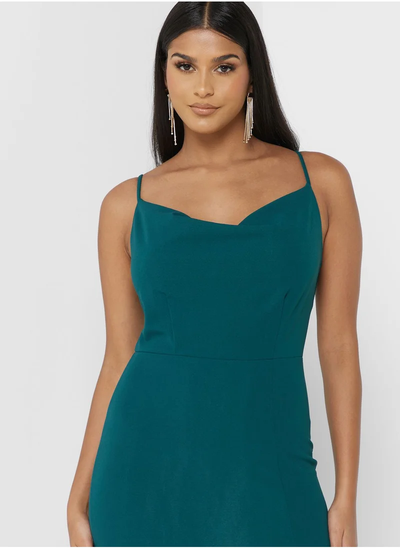 skirt and stiletto Front Slit Cowl Neck Dress