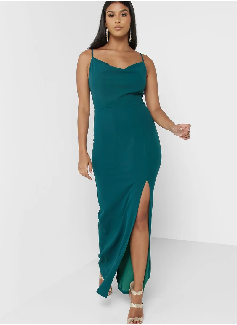 skirt and stiletto Front Slit Cowl Neck Dress