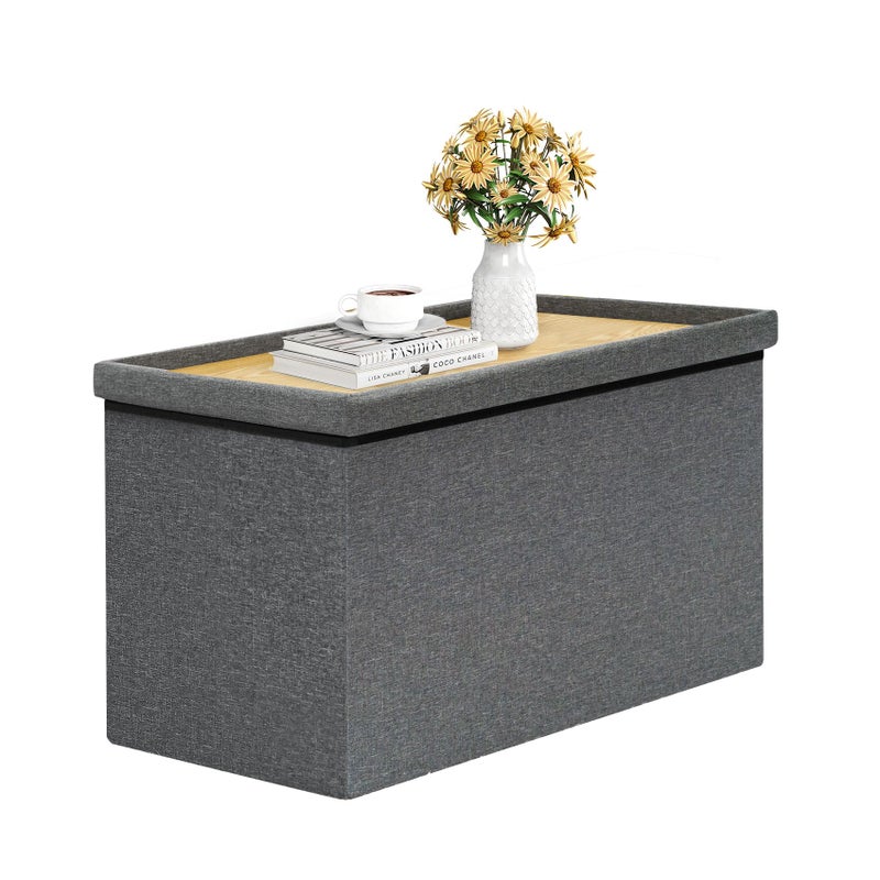 B FSOBEIIALEO B FSOBEIIALEO Storage Ottoman with Tray Linen Coffee Table Folding Long Shoes Bench Footstool Dark Grey 30x1574x15 