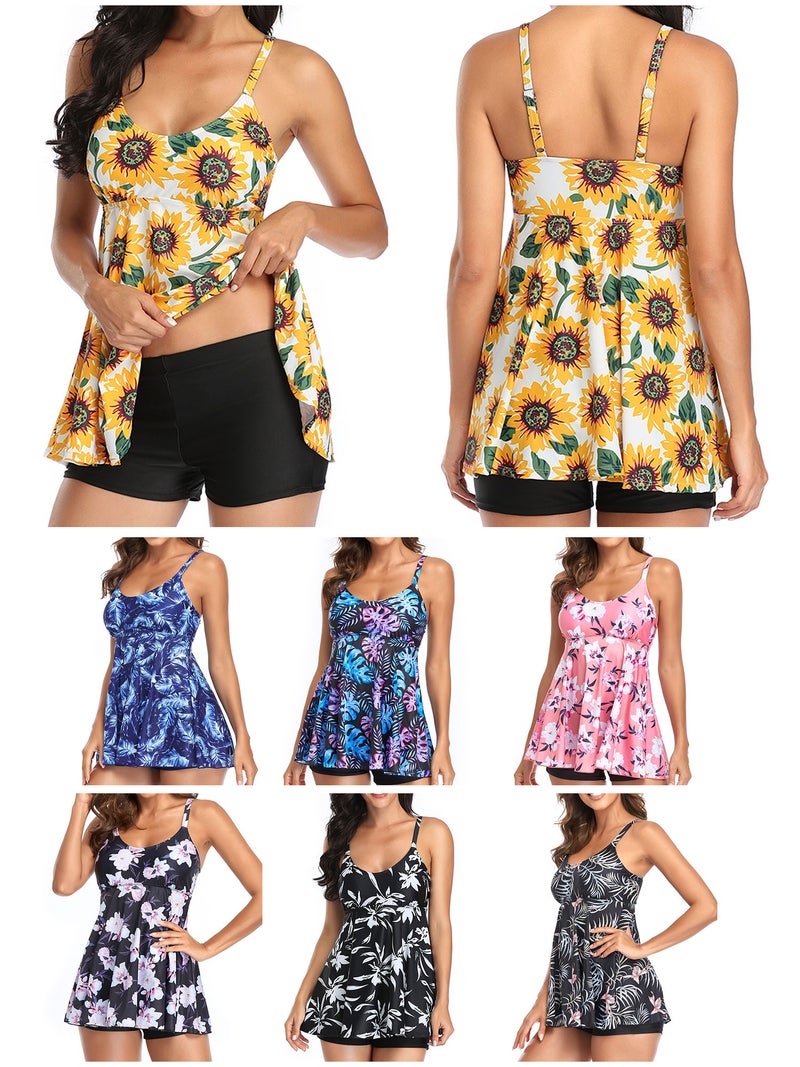 A-Line Bikini - Stretchy Soft Polyester Spandex Blend, Padded No-Underwire Adjustable Straps, Floral Printed Tank Top Solid Black White Shorts for Pool Beach Large - Image 4