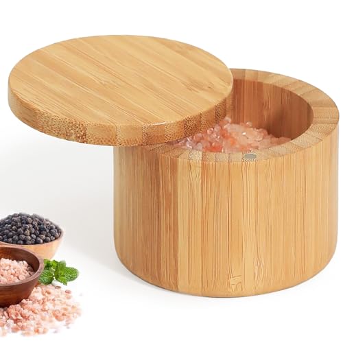 ZTHapwa Salt Cellar with Magnetic Swivel Lid, Rustic Bamboo Salt Box for Kitchen for Seasonings/Spices/Candies, Salt Container for All Kinds of Spices/Nuts/Craft Materials, 7.40 Ounce Capacity - Image 1