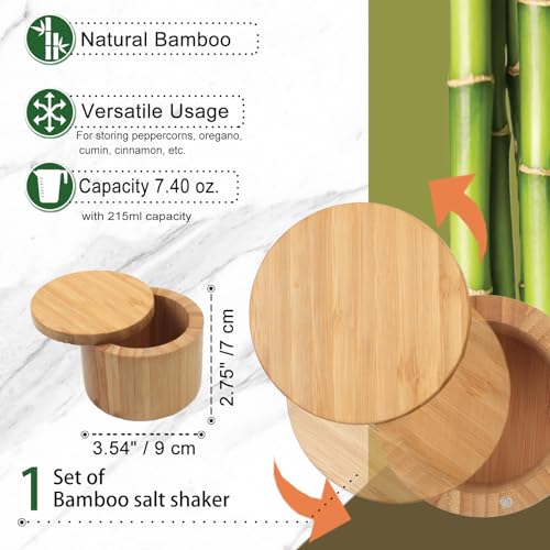 ZTHapwa Salt Cellar with Magnetic Swivel Lid, Rustic Bamboo Salt Box for Kitchen for Seasonings/Spices/Candies, Salt Container for All Kinds of Spices/Nuts/Craft Materials, 7.40 Ounce Capacity - Image 2