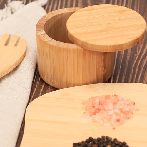 ZTHapwa Salt Cellar with Magnetic Swivel Lid, Rustic Bamboo Salt Box for Kitchen for Seasonings/Spices/Candies, Salt Container for All Kinds of Spices/Nuts/Craft Materials, 7.40 Ounce Capacity - Image 5
