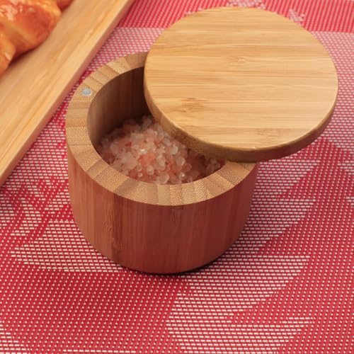 ZTHapwa Salt Cellar with Magnetic Swivel Lid, Rustic Bamboo Salt Box for Kitchen for Seasonings/Spices/Candies, Salt Container for All Kinds of Spices/Nuts/Craft Materials, 7.40 Ounce Capacity - Image 4
