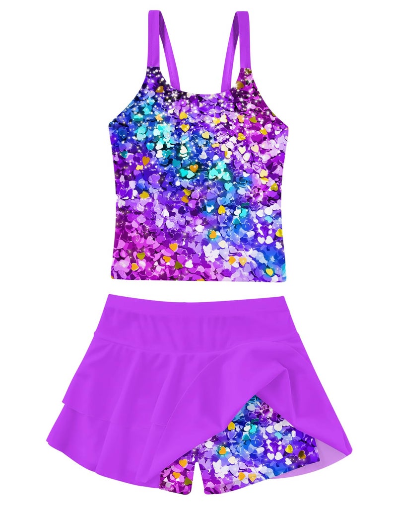 ALISISTER Girls Swimsuit Size 10-12 Bathing Suit Two Piece Tankini Sequins Summer Beach Swimwear with Shorts 11 Year Old - Image 1
