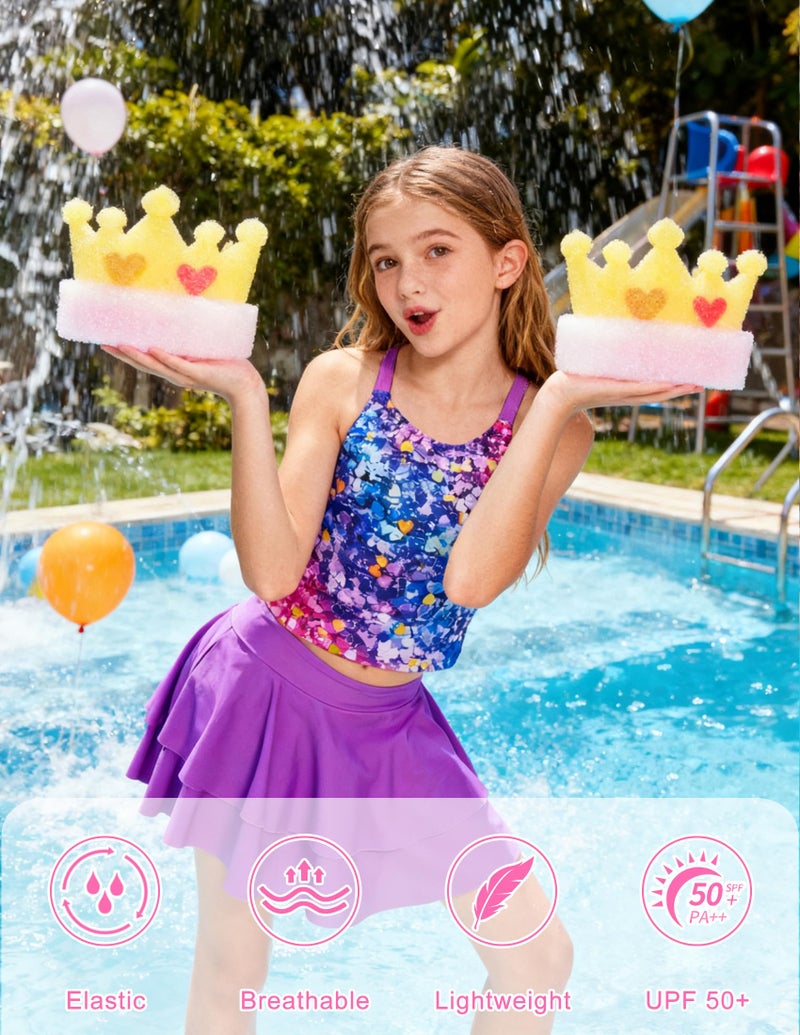 ALISISTER Girls Swimsuit Size 10-12 Bathing Suit Two Piece Tankini Sequins Summer Beach Swimwear with Shorts 11 Year Old - Image 4