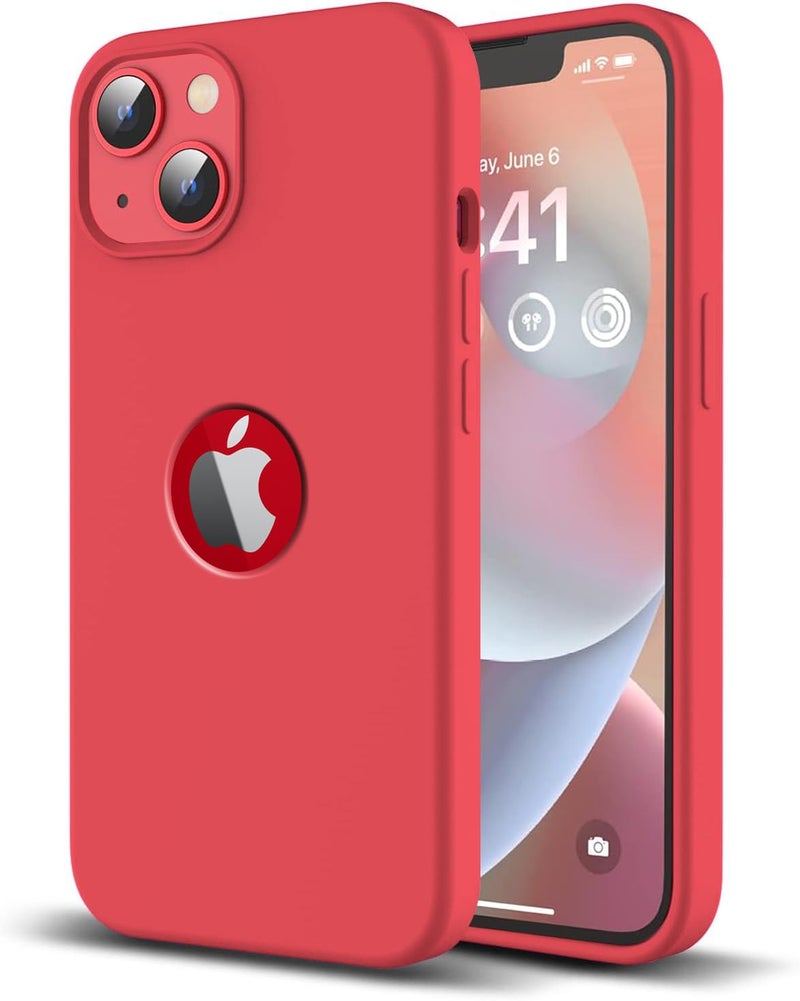 Elzzi غطاء مايكروفايبر مزخرف متوافق مع غلاف آيفون 13 وسادة سائلة من السيليكون الناعم المطاطي حالات الهاتف غير قابلة للانزلاق غطاء حماية كامل الجسم مضاد للصدمات 6.1 بوصة، أحمر - Image 1